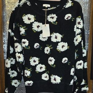 Easel Black Floral Crew Neck Sweater. NEW W Tags OVERSIZED TEXTURES
